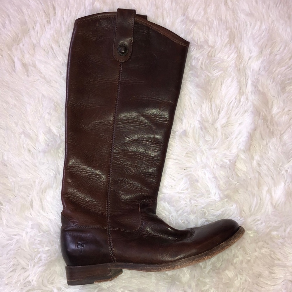 Frye Melissa Button Dark Brown Leather Knee Equestrian Riding Boot - Picture 2 of 7